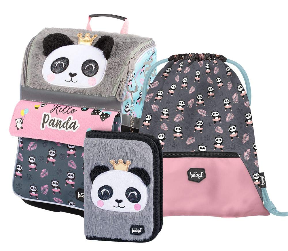Baagl Schulranzen Mädchen Set 3 Teilig - Zippy Schultasche ab 1. Klasse - Grundschule Ranzen mit Bru