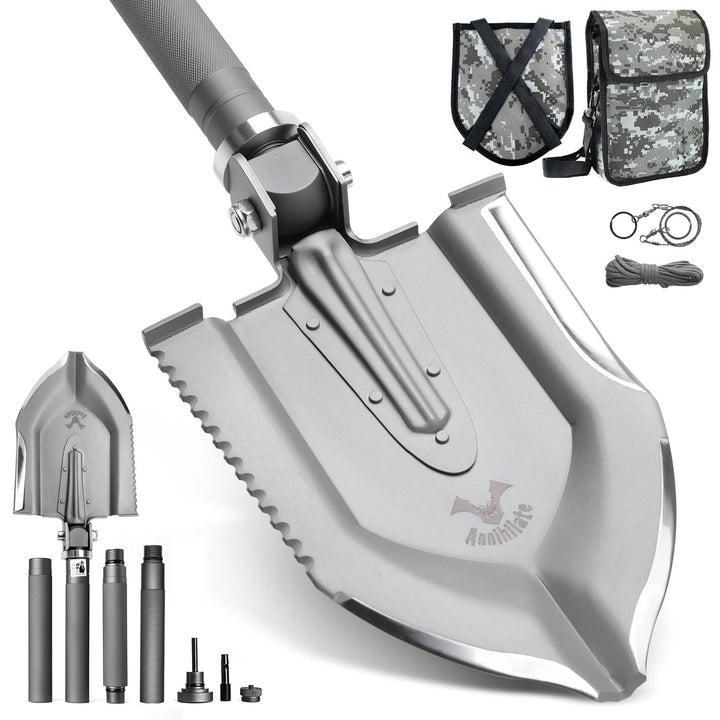 Zune Lotoo Klappspaten, Multifunktionale Camping Schaufel aus Kohlenstoffstahl, 18 in 1 Tragbare Sur