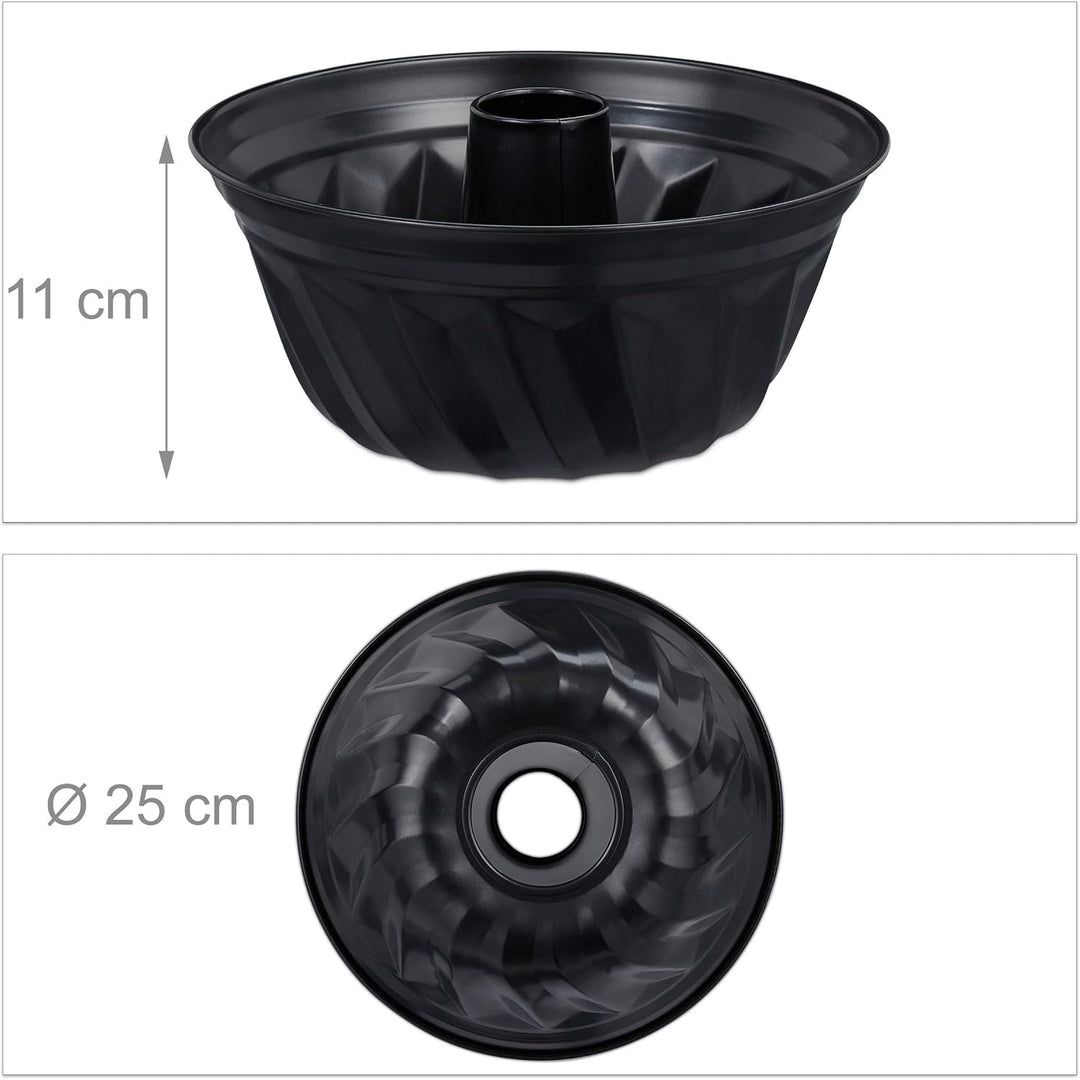 Relaxdays 2 x Gugelhupfform, Marmor- &amp; Rührkuchen, antihaftbeschichtet, Ø 25 cm, Carbonstahl, runde