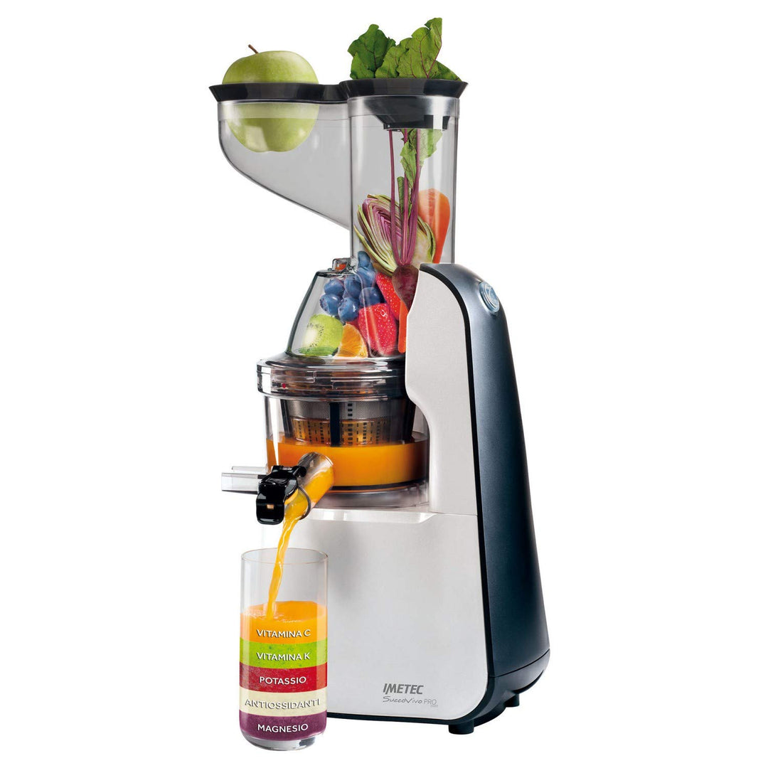 Imetec 7862 Succovivo Pro 2000 Professioneller Kalt Entsafter mit langsamer Presse, 48 U/min, 2 Filt