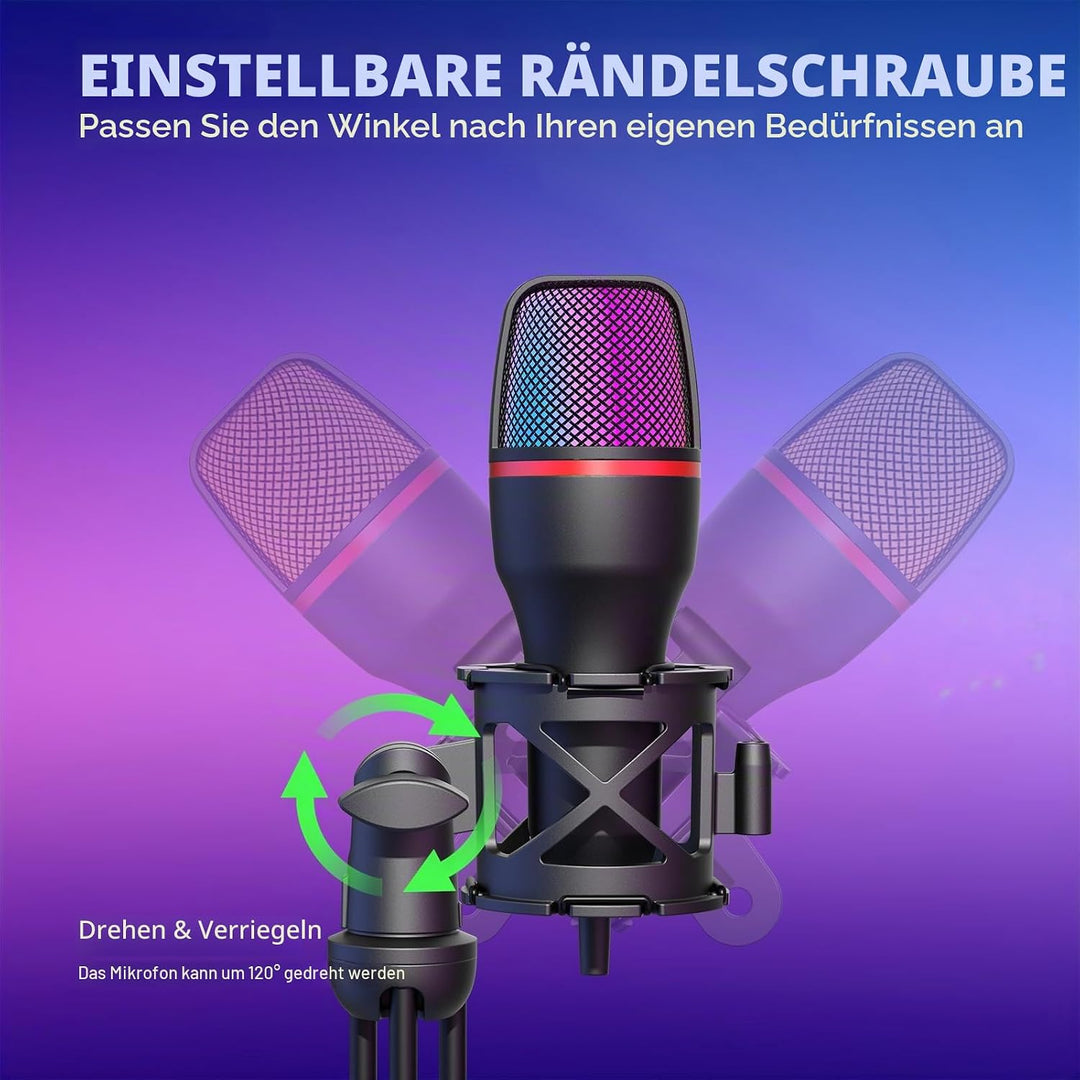 Hoppac USB Mikrofon PC Gaming Mikrofon mit Ständer & Popfilter, Nierencharakteristik Kondensator Mic