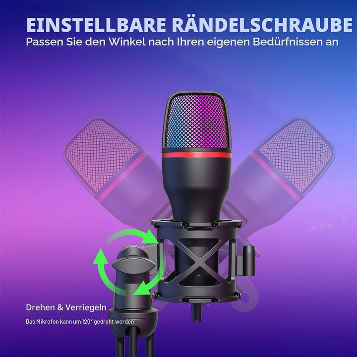 Hoppac USB Mikrofon PC Gaming Mikrofon mit Ständer & Popfilter, Nierencharakteristik Kondensator Mic