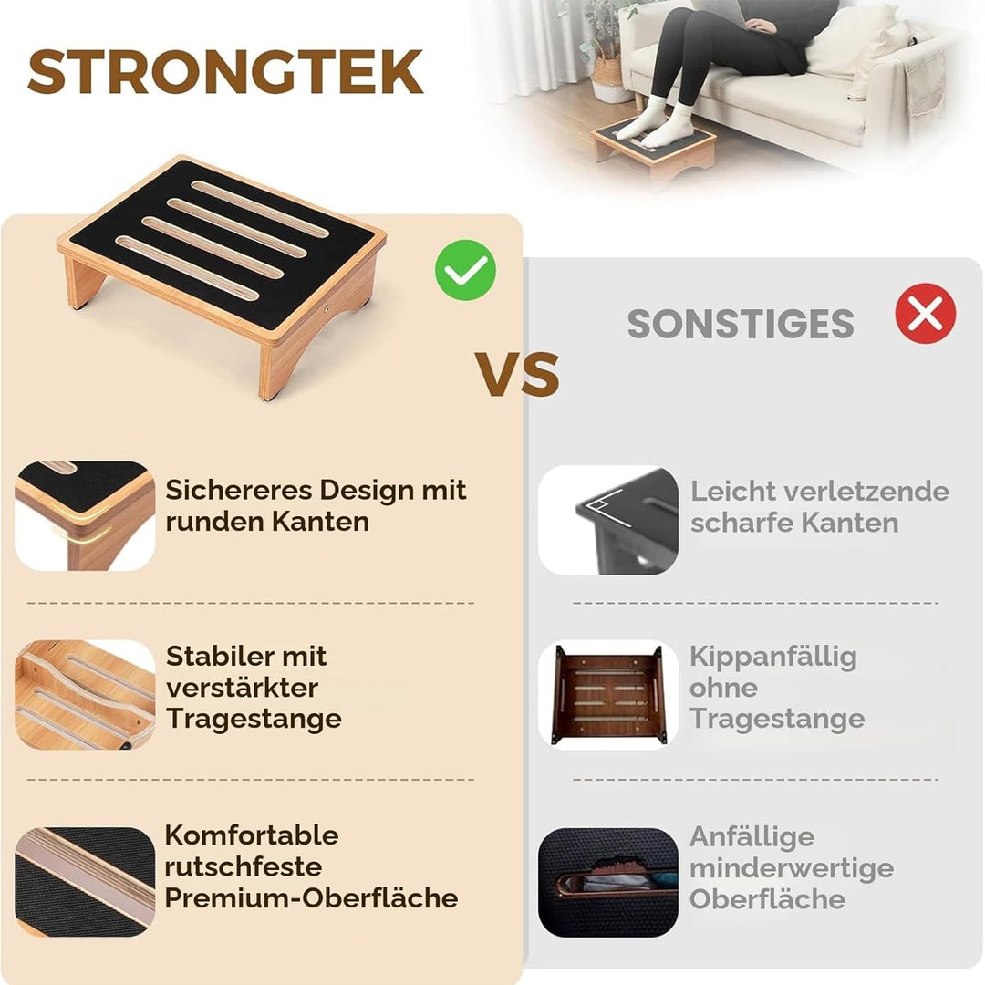 StrongTek 5" hoher Holz-Betttritthocker für Erwachsene, stabile Bett- und Duschtreppe, 200 kg Tragkr