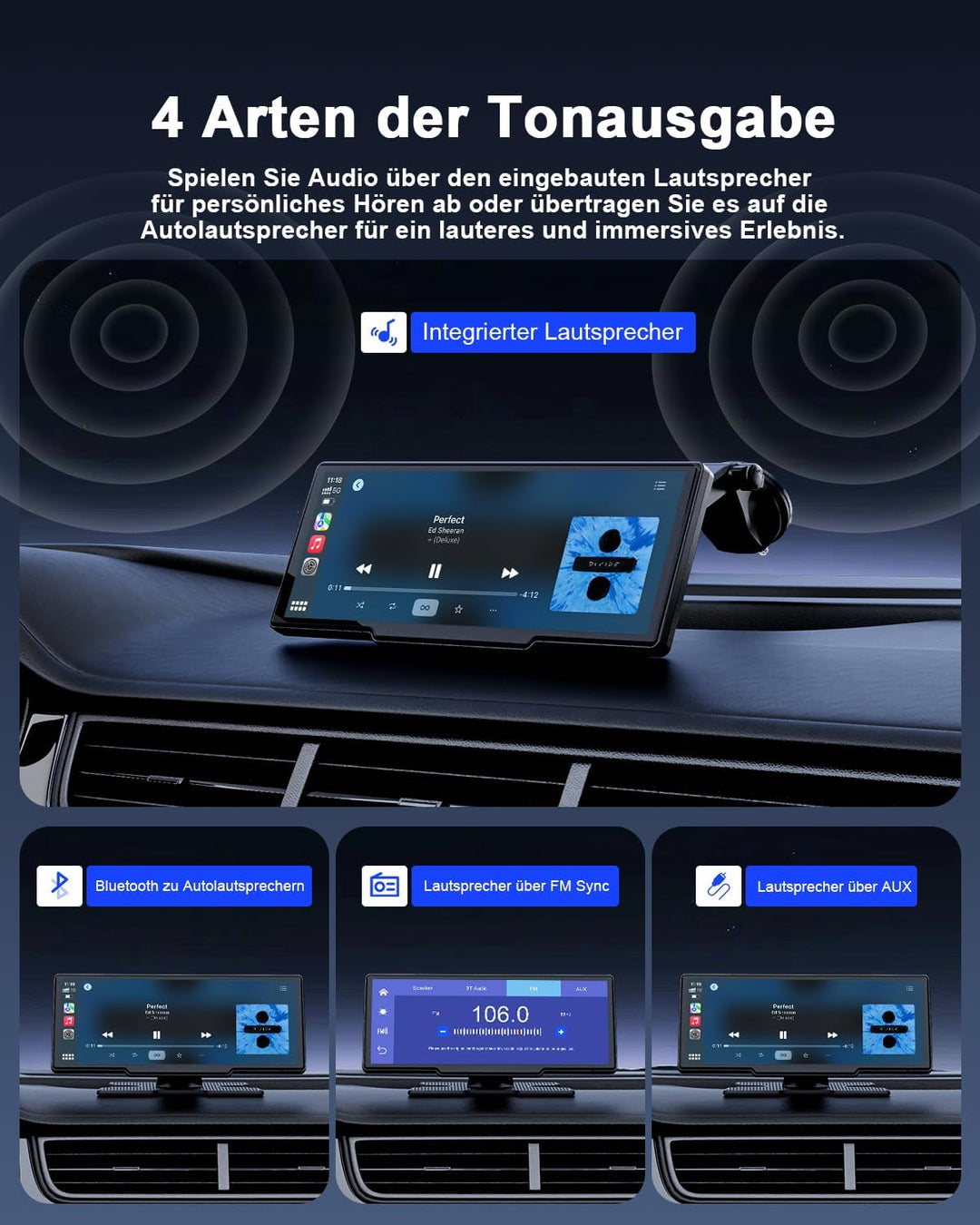 Avylet 8,1 Zoll Wireless Carplay Display für Android Auto&Apple Carplay, Tragbares IPS Touch Bildsch