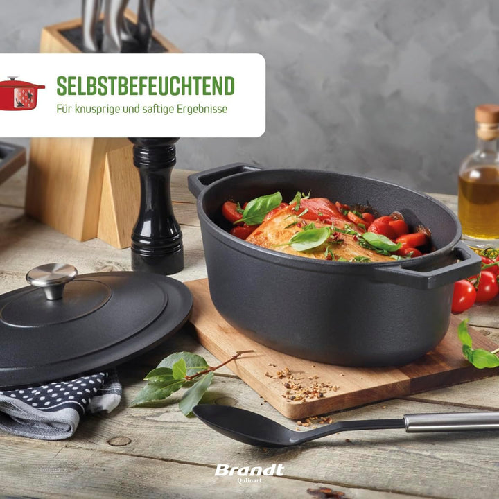 Qulinart by Brandt - Bräter Rund Individuell 28 cm - Inhalt 6,8 l - Deckel aus Gusseisen mit Knopf a