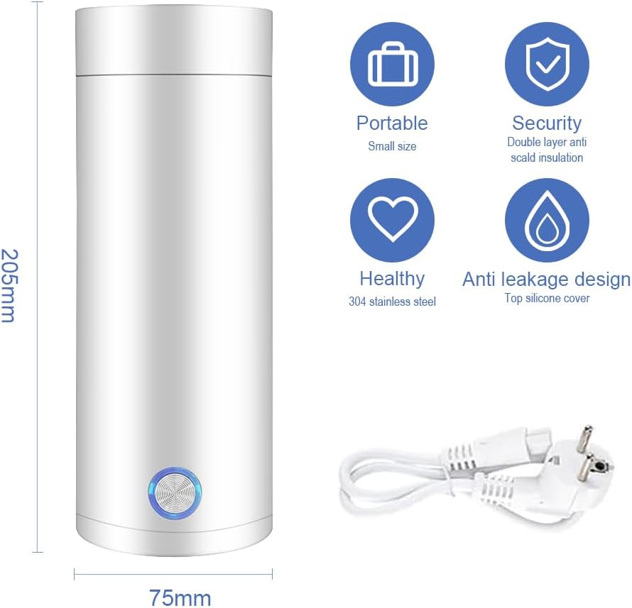 mizikuu Kleiner Tragbarer Wasserkocher, Reise Elektrisch Wasserkocher 400ML Tragbarer 304 Edelstahl