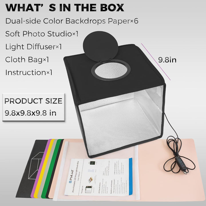 PULUZ 9.8" 25CM tragbare Softbox mit 10 einstellbaren Helligkeitsstufen, hochauflösendes LED-Ringlic