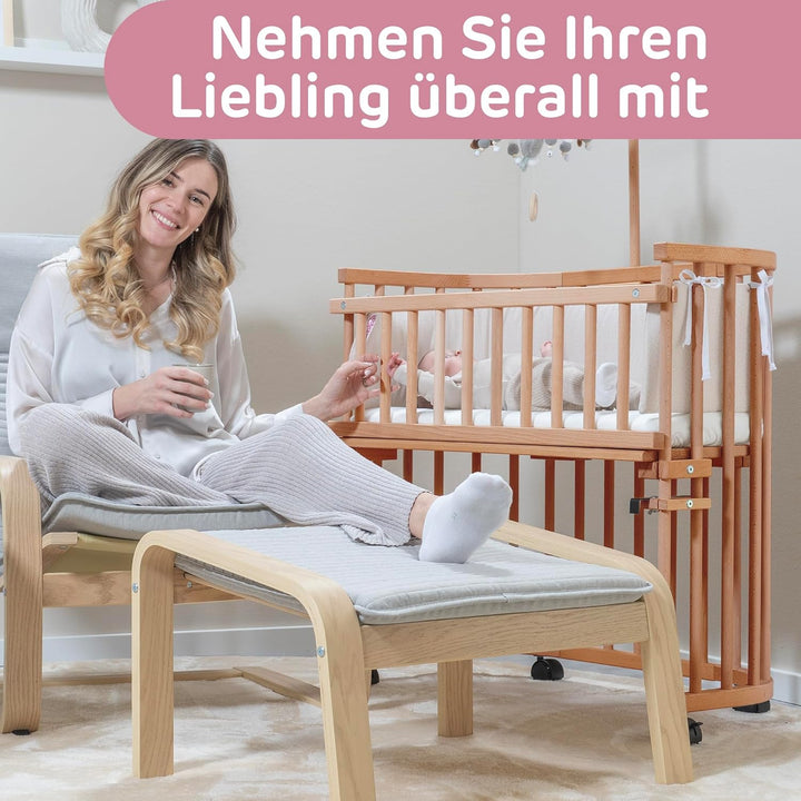 babybay Maxi Comfort Plus Beistellbett & Stubenwagen aus massivem Buchenholz / Zustellbett mit Versc