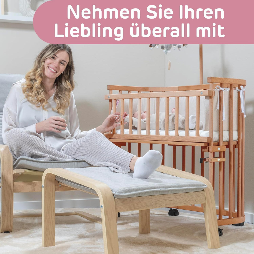 babybay Maxi Comfort Plus Beistellbett & Stubenwagen aus massivem Buchenholz / Zustellbett mit Versc