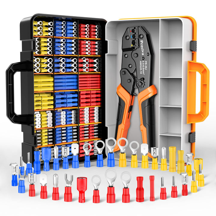 Crimpzange Set, Kabelschuhzange mit Ratschenmechanik + 425 farbcodierte Kabelverbinder (0,5-6mm²) –