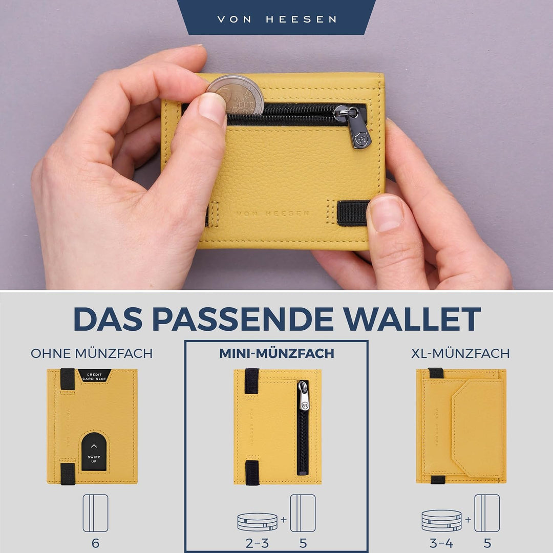 VON HEESEN Slim Wallet mit Münzfach &amp; RFID-Schutz - Leder Geldbeutel - Mini Geldbörse für Herren und