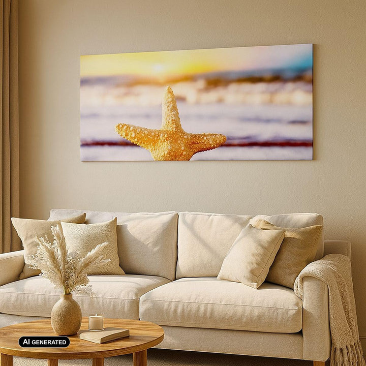 Wandbilder Dekoration Wohnzimmer Starfish Strand Sand Ozean Panorama Bilder auf Leinwand 120x50cm Le