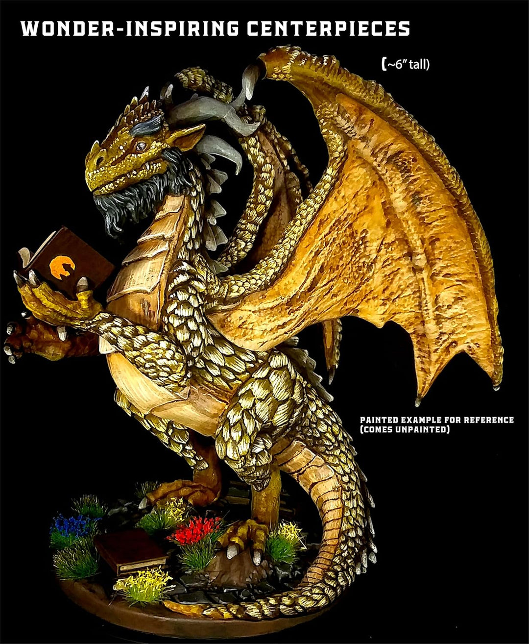 Wildspire Fantasy Bookish Dragon Miniatur – Riesige Grösse 15,2 cm für DND-Miniaturen, 28 mm, Bulk D