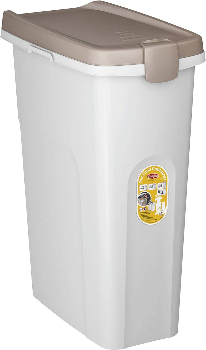 Petfood-Container, luftdichte Aufbewahrung von Trockenfutter, Vorratsbehälter Tierfutter, Weiss / Br