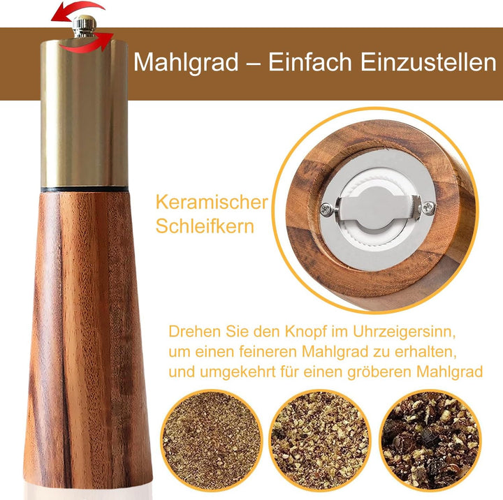 Set aus Salzstreuer und Pfeffermühle Manuelle Pfeffermühle Mit Holzsockel Mahlwerk aus Keramik Einst