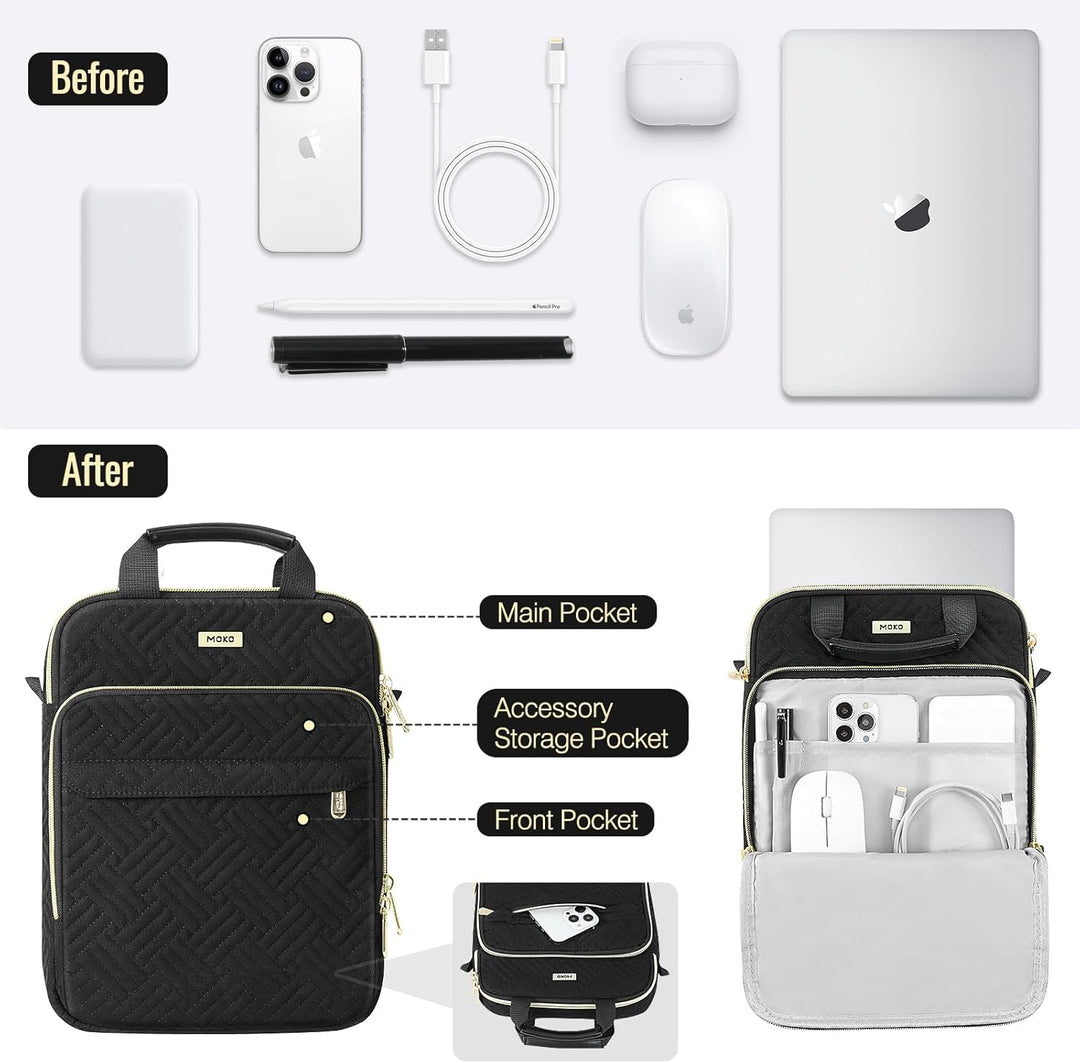 MoKo 15,6 Zoll Puffer Laptop Tasche, Gepolsterte Laptoptasche mit Schultergurt & Schultergurt, für M