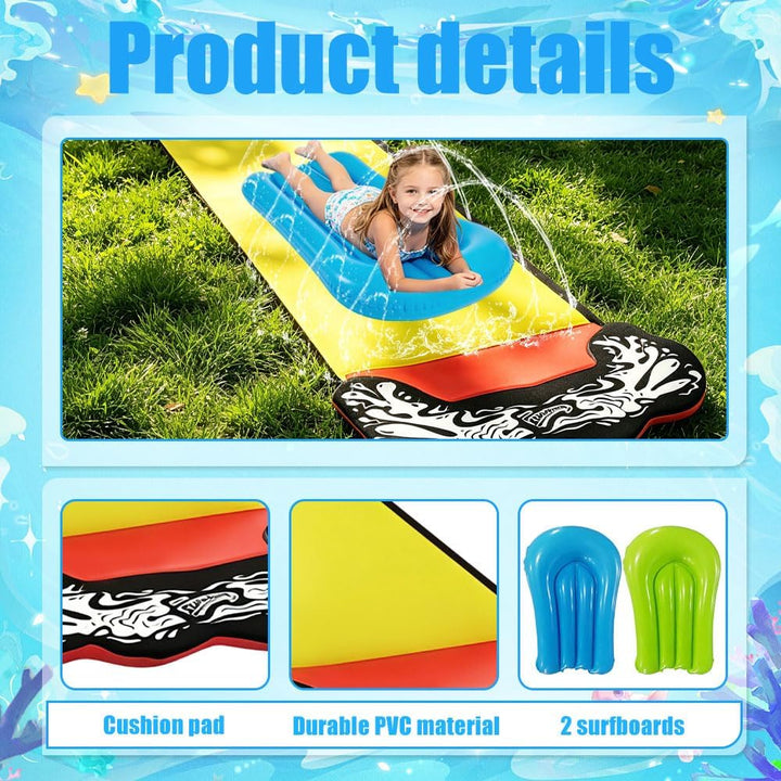 480*70CM Wasserrutsche Garten Für Kinder, Wasserrutsche Outdoor Sommer Rasen Mit 2 Bodyboards, Singl
