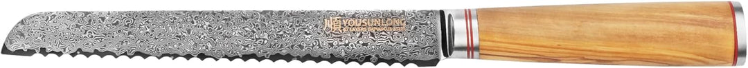 YOUSUNLONG Gezahntes Brotmesser 20,32 cm (67 Zoll) 67-lagiges Damaskus-Edelstahlmesser mit hohem Koh