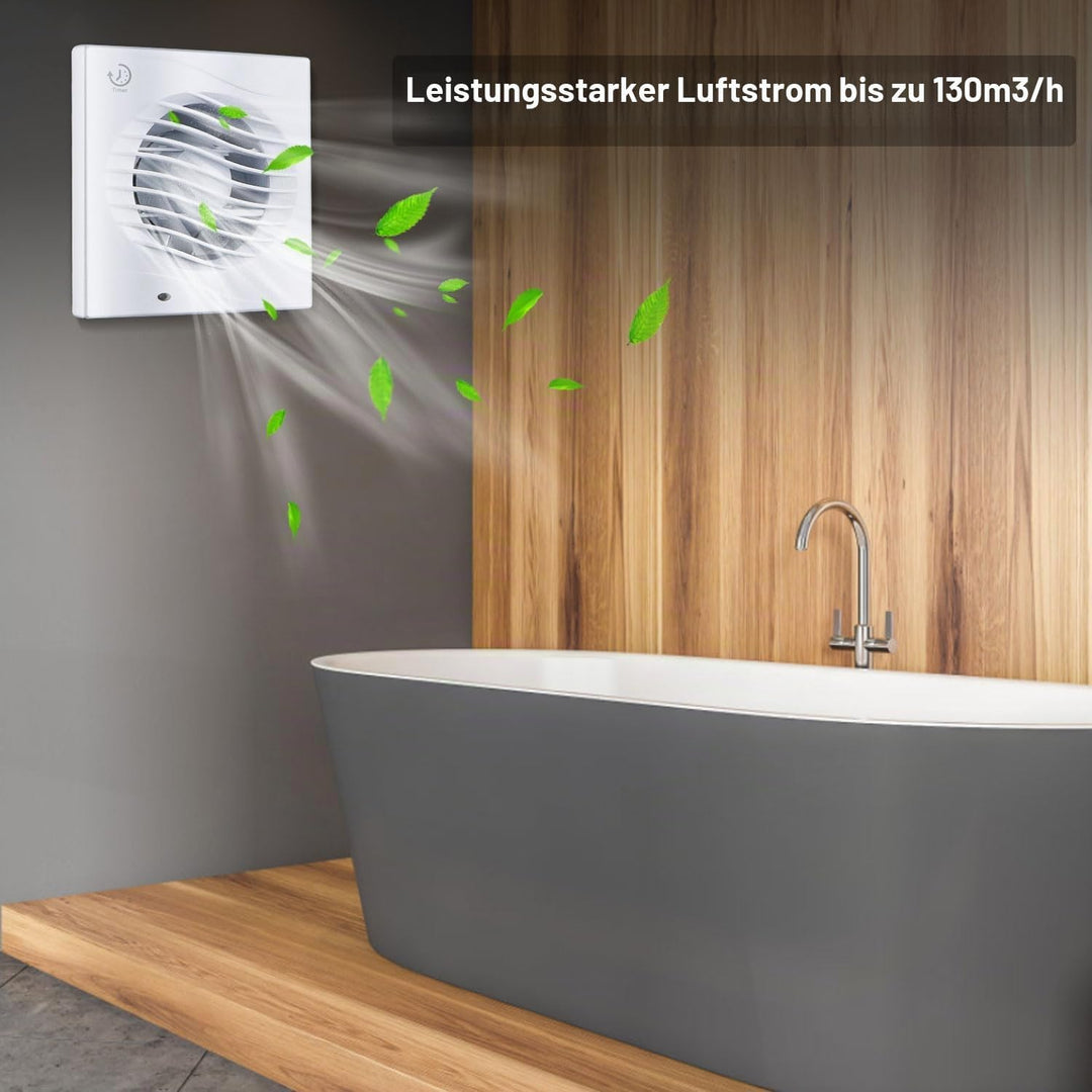 Anesty Badlüfter 100mm mit Nachlauf Timer, 12W 130m³/h Abluftventilator Leiser Badezimmer Lüfter mit