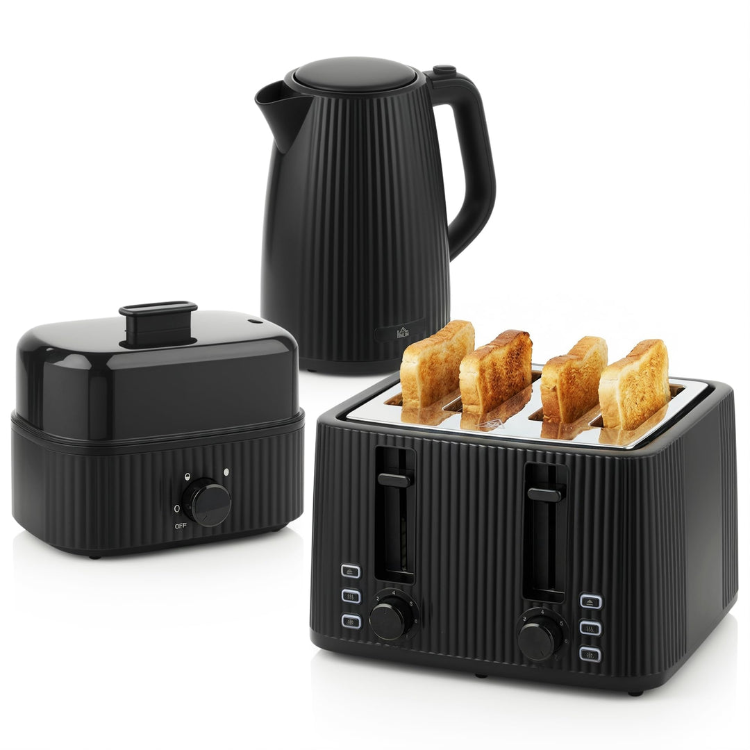 HOMCOM Wasserkocher Toaster Eierkocher Set 1,7L 2200W Edelstahl Schnell Wasserkocher mit Kalkfilter