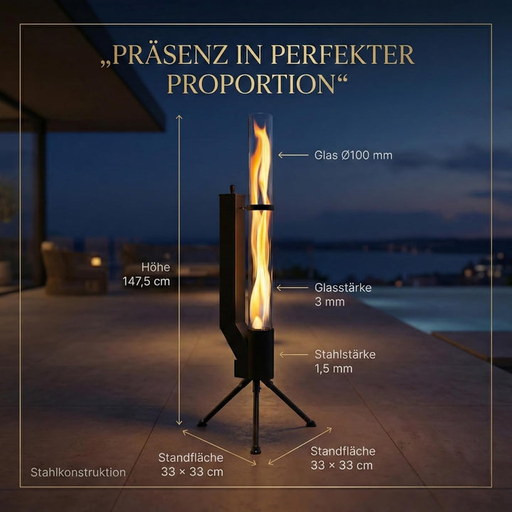 Albatros hochwertige Pelletfackel Schwarz | Raketenofen für den Garten | mit Glas Feuerrohr | Terras