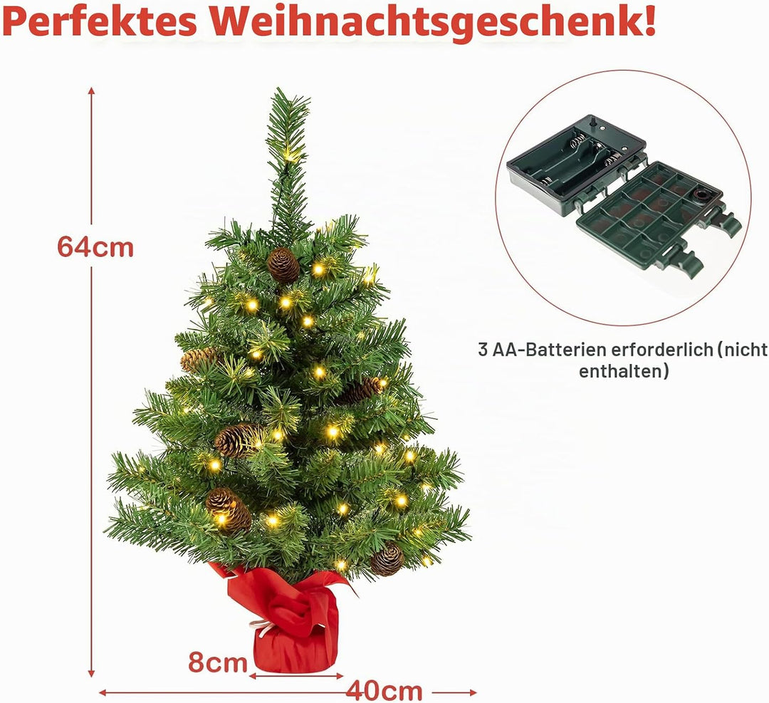 KOMFOTTEU künstlicher Weihnachtsbaum mini, Tisch Christbaum mit Tannenzapfen &amp; Zweigspitzen, Kleiner