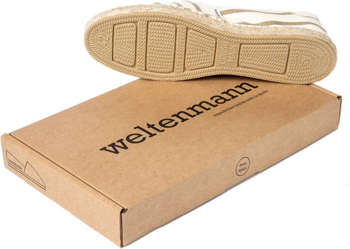 WELTENMANN gestreifte Herren Slip-on Espadrilles aus Baumwolle mit Schuhbeutel, 41-46, Handmade in S