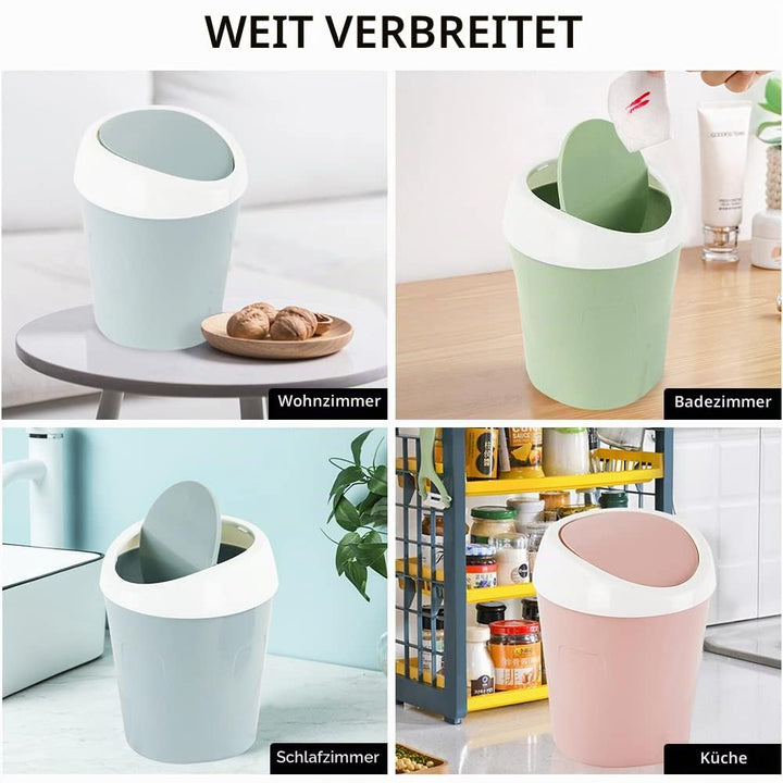 3 Stücke Mini Mülleimer, QLFJ-FurDec Tischmülleimer mit Schwingdeckel mit 6 Rollen Müllsäcke, Kompak