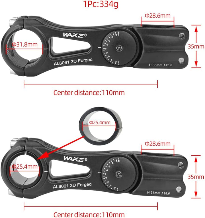 BESNIN Einstellbarer Fahrradstiel 0-90 Grad Universal 25.4mm 31.8mm für Lenker 110mm/145mm Vorbau, E