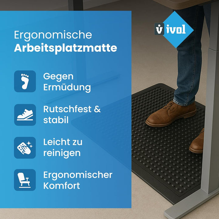 Ergonomische Arbeitsplatzmatte - Anti-Ermüdungsmatte - 60x90cm - 15mm Noppen 60 x 90 cm / Schwarz, 6
