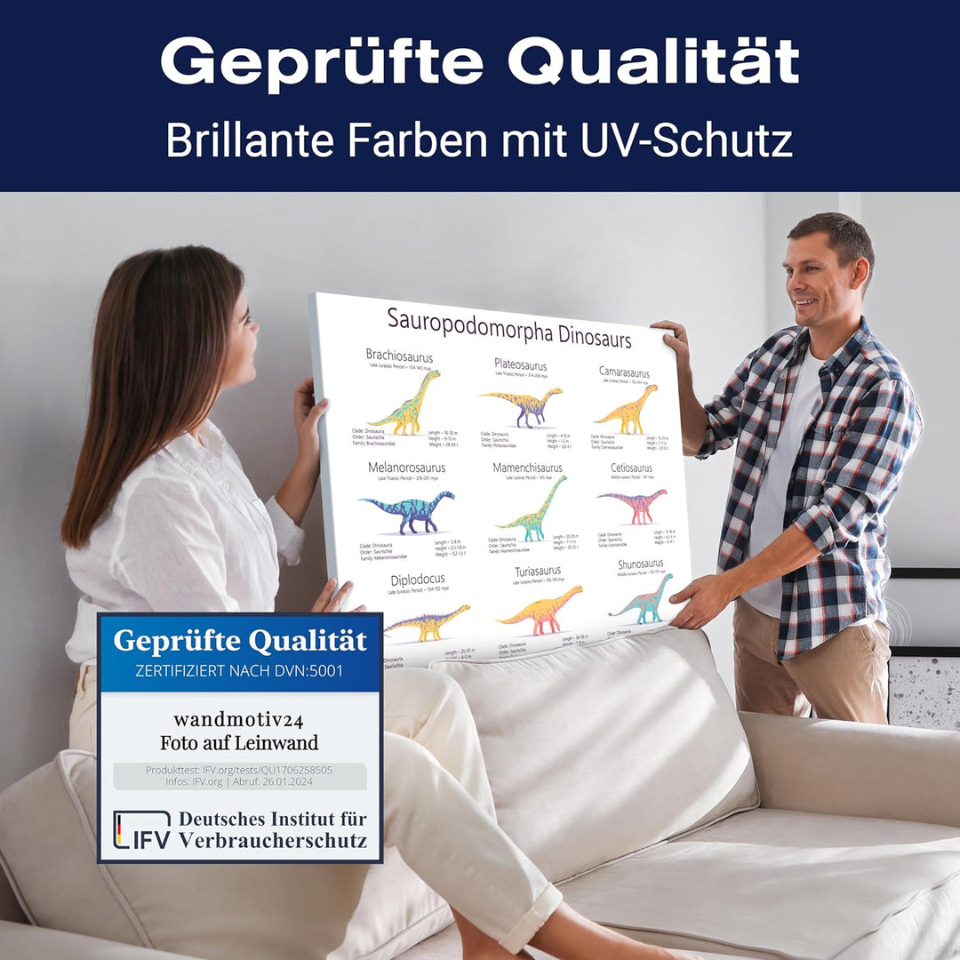wandmotiv24 Leinwandbild Tiere, 80x60cm, Querformat, Dinosaurier, Deko, Bilder auf Leinwand, Wanddek