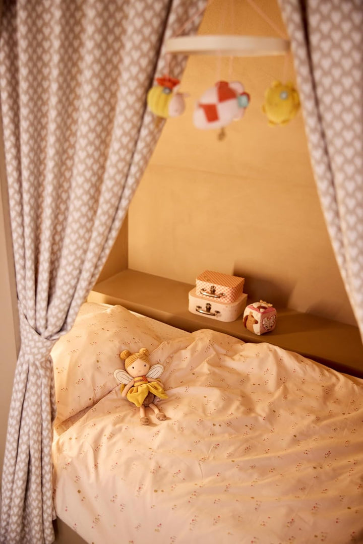 Jollein Mobile Baby – Pretty Picnic – Holzring mit Stofffiguren – Sonne, Blume, Biene & Marienkäfer