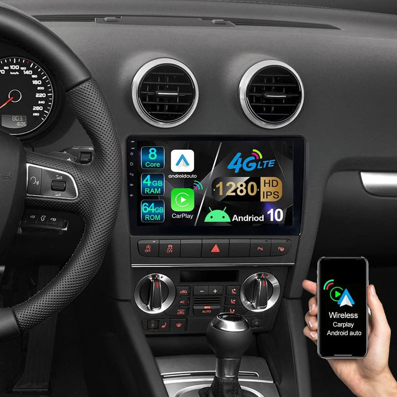 JUNHUA 9" Android 10 Octa-Core 4+64GB Wireless Carplay Android Auto Autoradio für Audi A3 S3 RS3 8P7