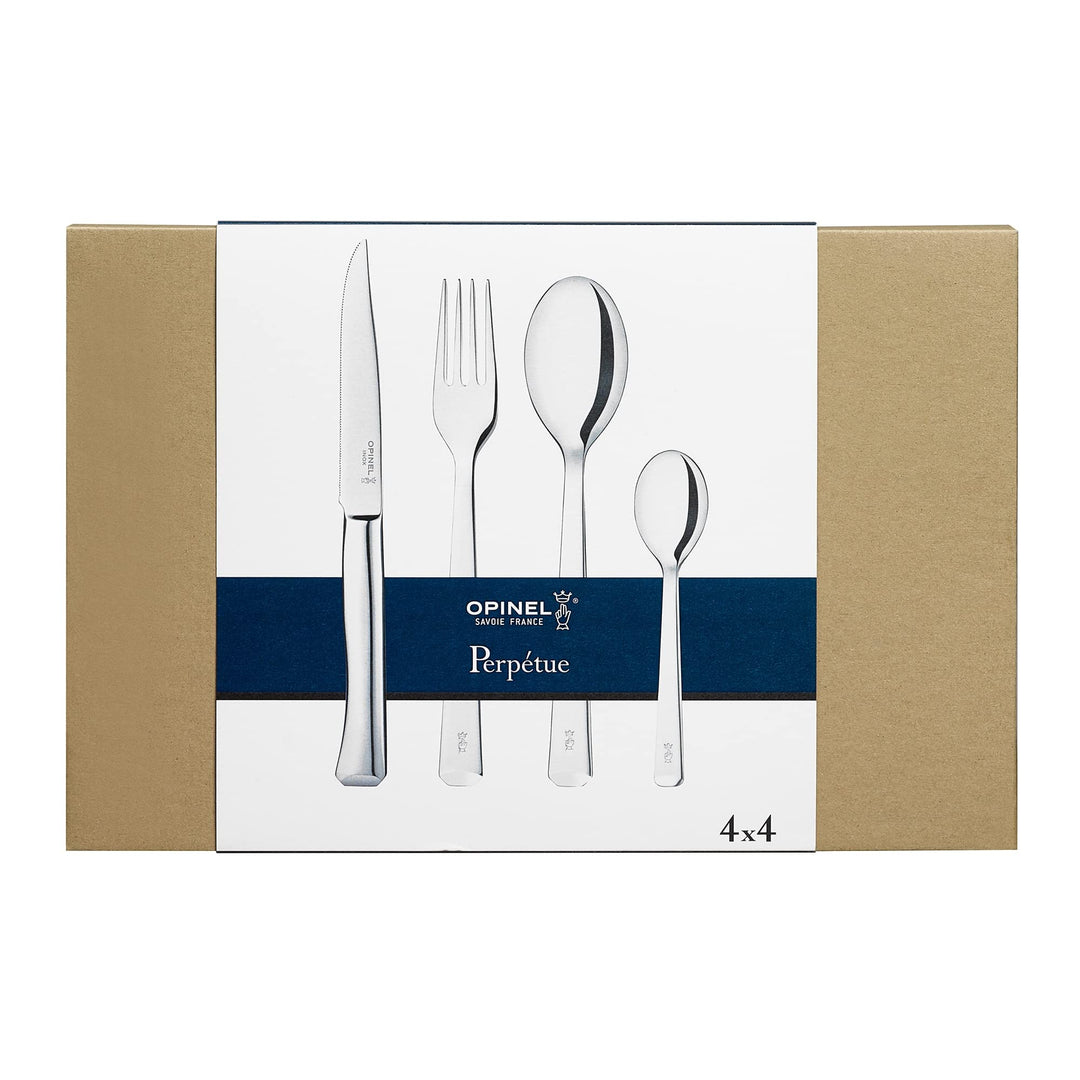 Opinel Tafelbesteck Set Perpétue aus pflegeleichtem Edelstahl, je vier Stück von Suppenlöffel, Messe