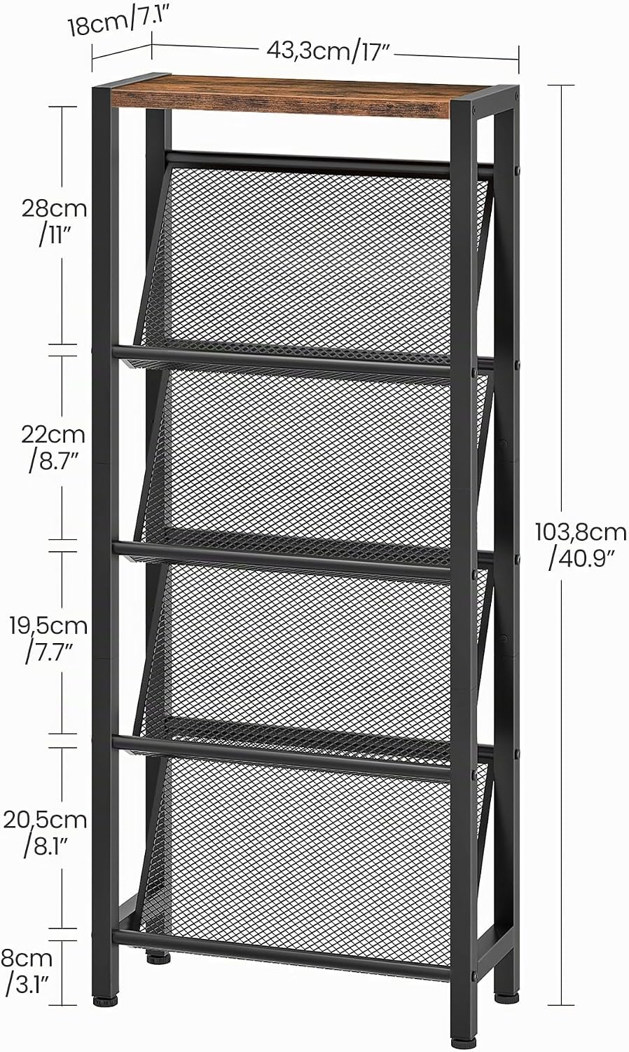 Schuhregal, Schuhablage, 5-stöckige Schmale Schuhablage mit Schrägen Ablagen, Kompaktes Schuhregal,