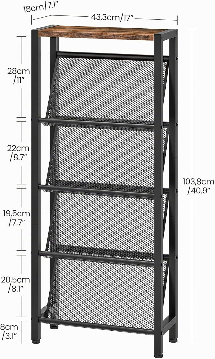 Schuhregal, Schuhablage, 5-stöckige Schmale Schuhablage mit Schrägen Ablagen, Kompaktes Schuhregal,