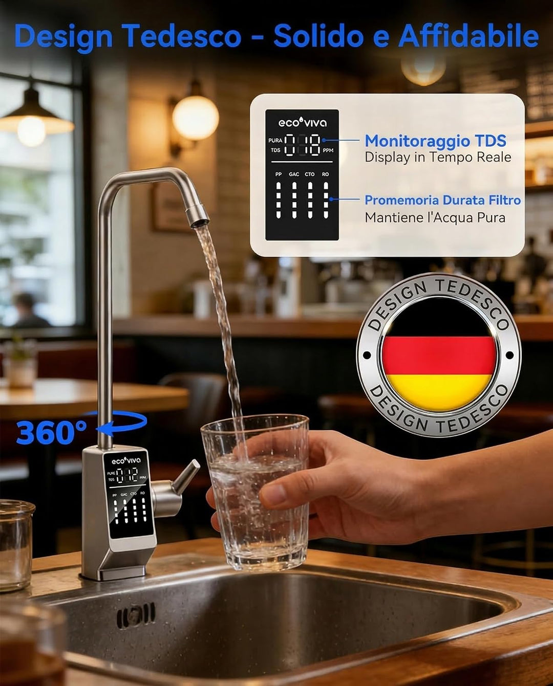 Ecoviva RO1000G Untertisch Osmoseanlage Umkehrosmoseanlage Trinkwasser mit Alkalisierung Wasser, Hoh