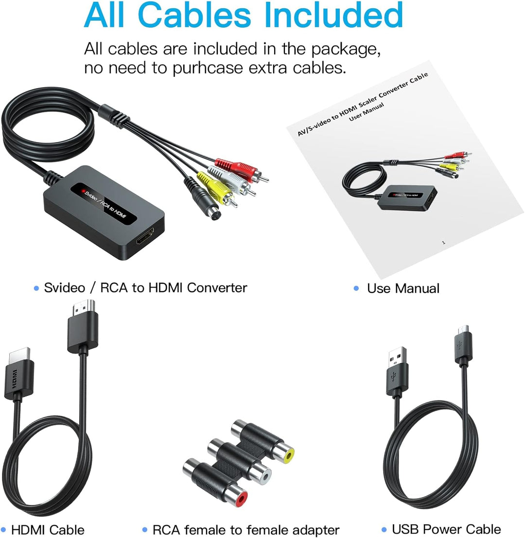 SUNNATCH RCA Svideo auf HDMI Konverter Kabel mit Svideo + RCA + HDMI Kabel, S-Video HDMI Adapter, RC