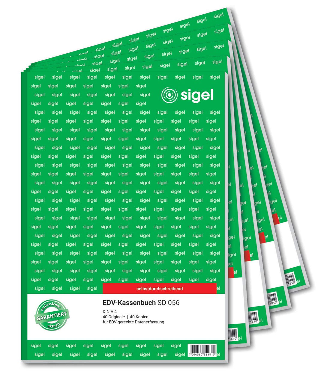 SIGEL SD056/5 Kassenbuch EDV A4, 2x40 Blatt, selbstdurchschreibend, 5er Pack 5 Stück, 5 Stück