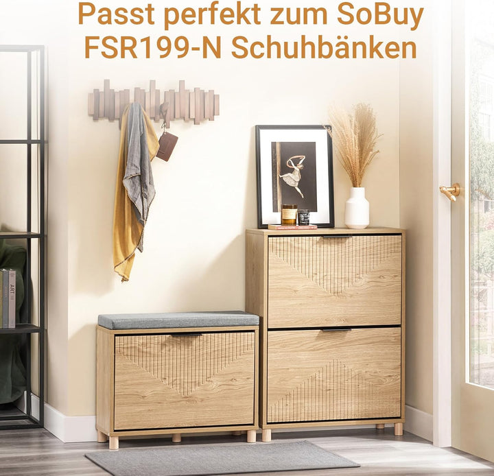 SoBuy Schuhschrank Schmal für Flur, Schuhkipper in Holzoptik, Schuhschrank mit Kippschutz für 8 Paar