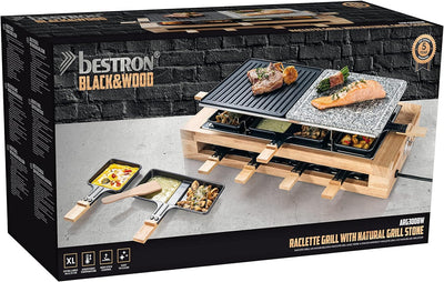 Bestron XL Raclette Grill, elektrisches Party-Raclette-Grill für bis zu 8 Personen, mit Naturgrillst