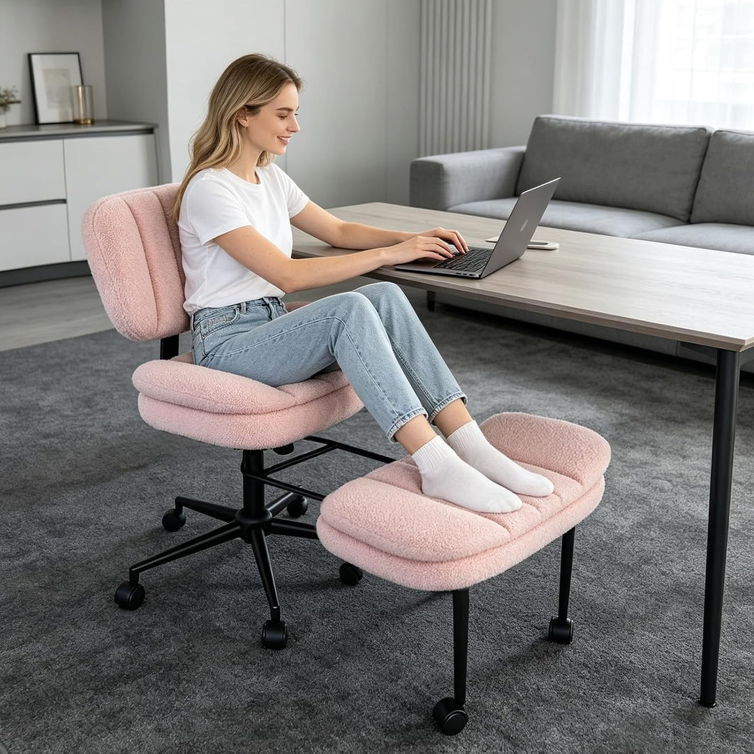 Bürostuhl Schreibtischstuhl Schneidersitz Stuhl, Kunstlammfell Ergonomischer Meditationsstuhl mit Ve