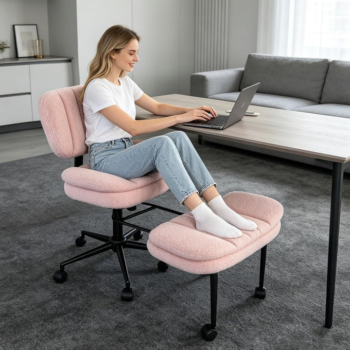 Bürostuhl Schreibtischstuhl Schneidersitz Stuhl, Kunstlammfell Ergonomischer Meditationsstuhl mit Ve