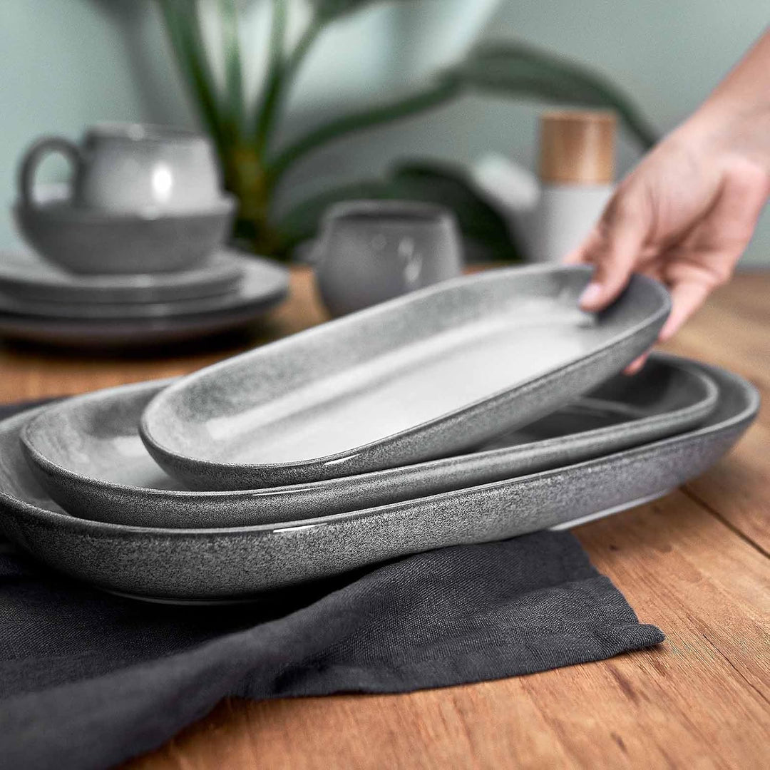SPRINGLANE Servierplatte Misty Cliff, 40 cm x 21 cm, Steingut Servierteller für Antipasti, Tapas und