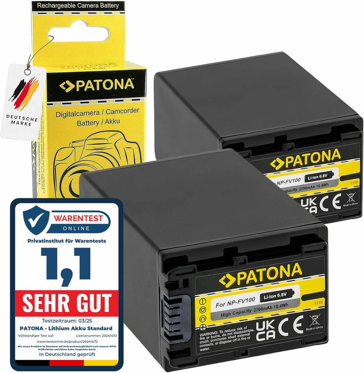 PATONA 2X Akku NP-FV100 Kompatibel mit Sony HDR-CX110 HDR-CX170 NP-FV30 NP-FV50