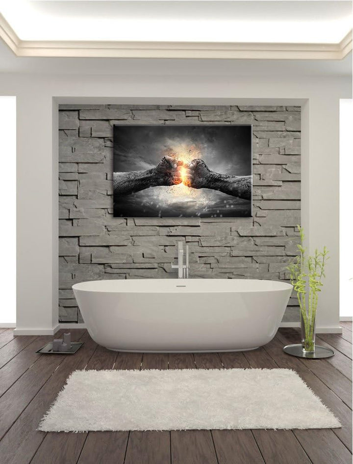 Pixxprint Fäuste mit Energie schwarz/weiss Format: 100x70 auf Leinwand, 100x70