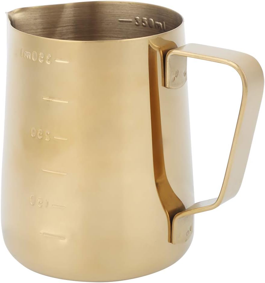 Edelstahl-Kaffeebecher, Goldener Milchkännchen mit Skala für Zuhause, Latte ArtGold, 600 Ml Aufschäu
