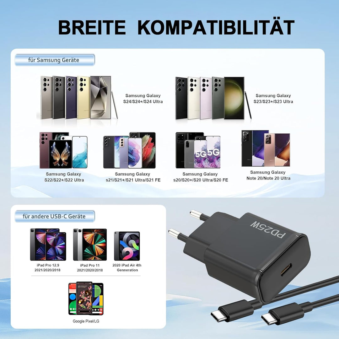 USB C Ladegerät, 2-Pack 25W Ladegerät USB C für ladekabel Samsung schnellladekabel mit Samsung Galax