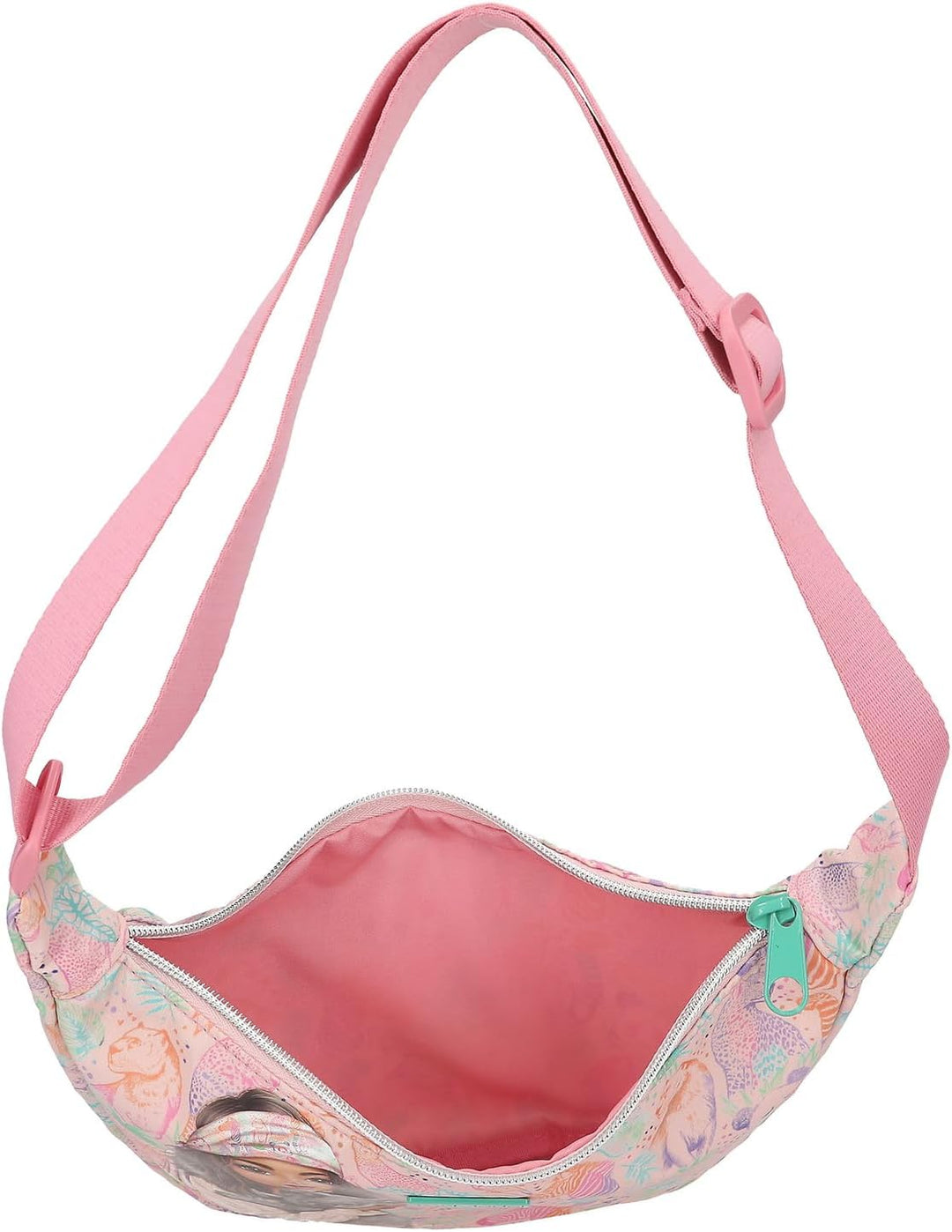 Depesche 12793 TOPModel Wild - Kleine Halbmond Umhängetasche in Rosa, mit Model Motiv und buntem Tie