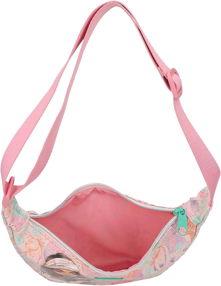 Depesche 12793 TOPModel Wild - Kleine Halbmond Umhängetasche in Rosa, mit Model Motiv und buntem Tie